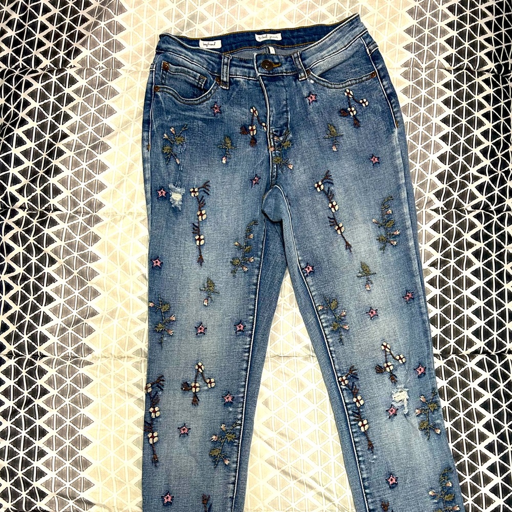 Tribal Embroidered Boyfriend Jeans